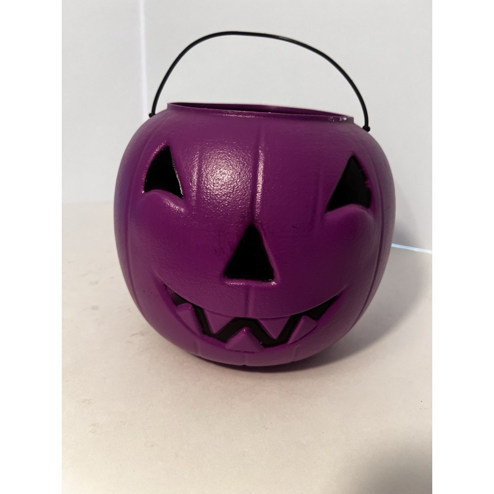 Vintage General Foam Purple Halloween Pumpkin Jack O'Lantern Candy Bucket USA